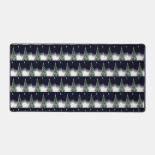 Illustrated Christmas Tree Pattern Holiday Design Desk Mat