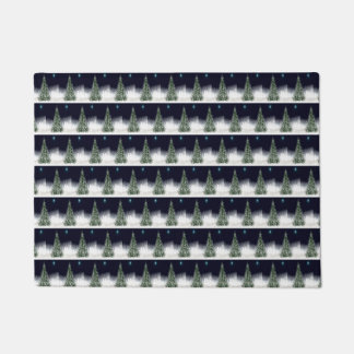 Illustrated Christmas Tree Pattern Holiday Design Doormat