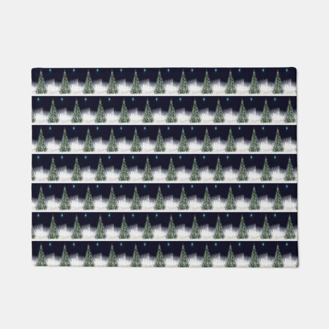 Illustrated Christmas Tree Pattern Holiday Design Doormat (Front)