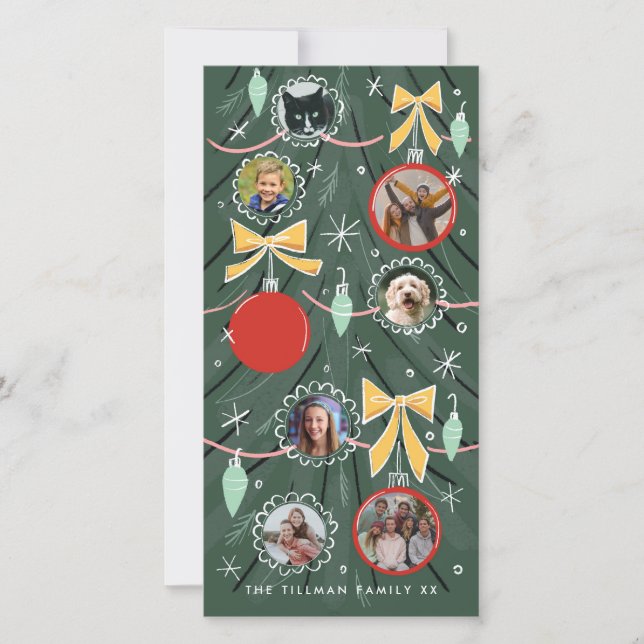Illustrated Christmas Tree Photo Ornaments Holiday (Front)