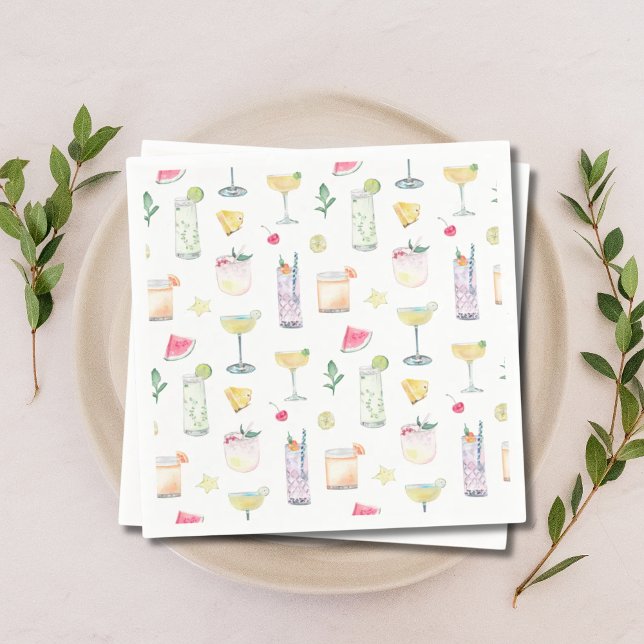 Illustrated Cocktail Hour Summer Wedding Napkins (Illustrated Cocktail Hour Summer Wedding Napkins
)