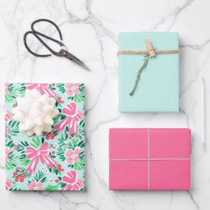 Illustrated Coquette Bow Modern Mint Gift Wrap