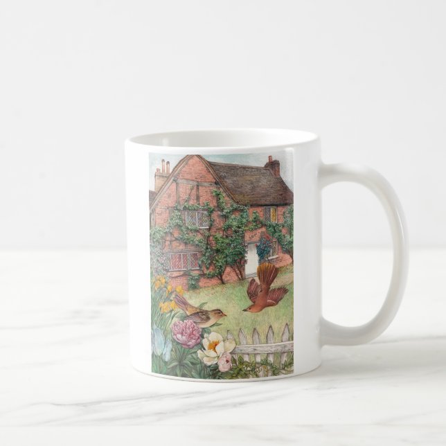 Illustrated Cotswolds Cottage with Bird Coffee Mug (Right)