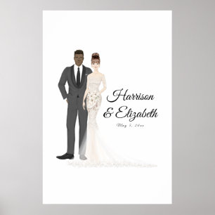 Illustrated Couple Wedding Guest Book Alternative