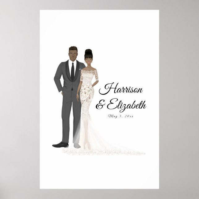 Illustrated Couple Wedding Guest Book Alternative (Front)