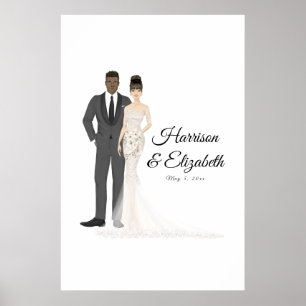 Illustrated Couple Wedding Guest Book Alternative