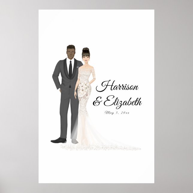 Illustrated Couple Wedding Guest Book Alternative (Front)