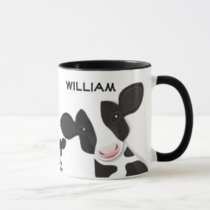 Illustrated Cows Black White Pink Farm Animal Mug