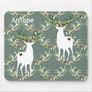 Illustrated Deer on Hunter Green Mouse Pad
