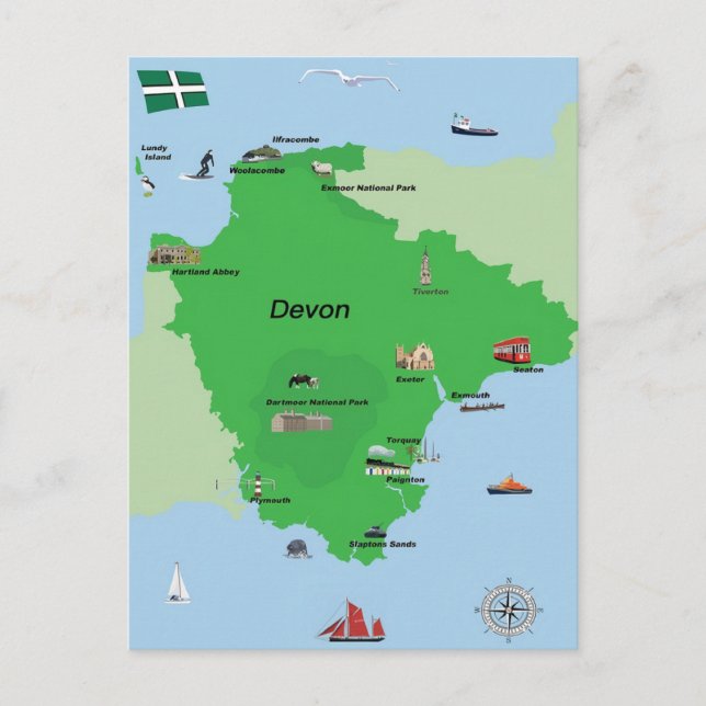 Illustrated Devon Map Postcard (Front)