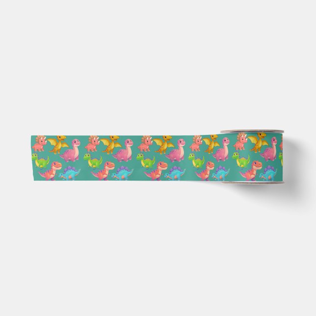 Illustrated Dinosaurs Satin Ribbon (Front)
