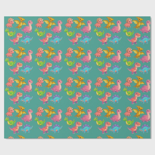 Illustrated Dinosaurs Wrapping Paper (Flat)