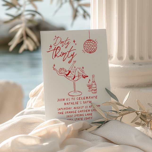 Illustrated Dirty Thirty 30th Fun Birthday Party Invitation (Creator Uploaded)