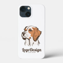 Illustrated dog logo with a brown and white