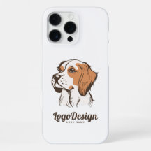 Illustrated dog logo with a brown and white