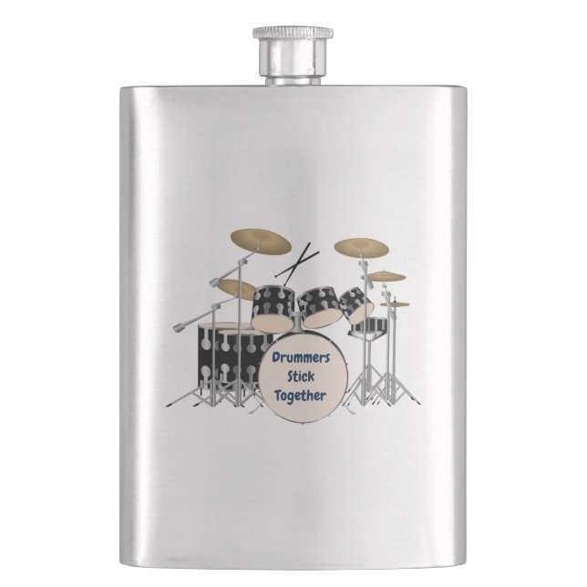 Illustrated Drum Set Hip Flask (Front)