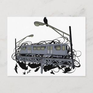 Illustrated El Train & Crows Postcard