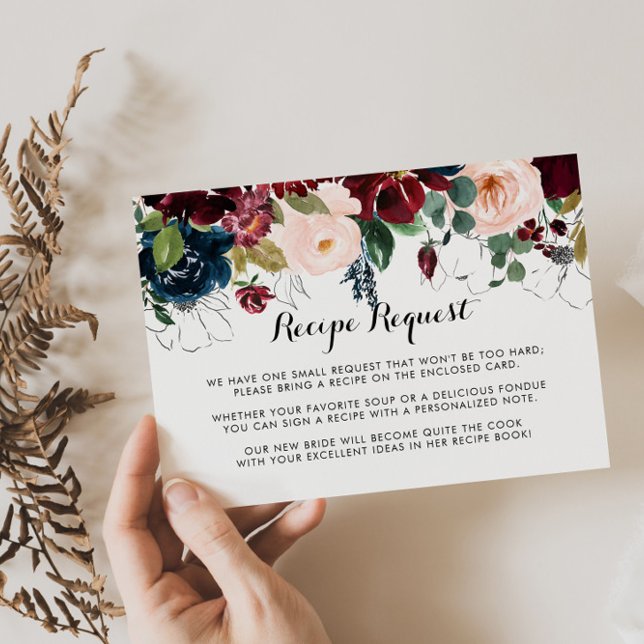 Illustrated Fall Floral Wedding Recipe Request  Enclosure Card (Creator Uploaded)