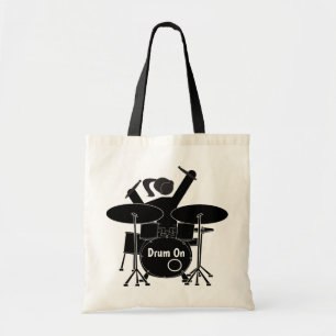 Illustrated female drummer tote bag