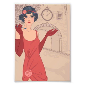 Illustrated Flapper Girl Photo Print