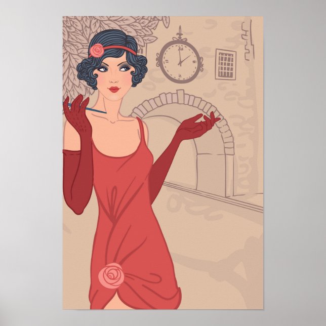 Illustrated Flapper Girl Poster (Front)