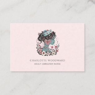 Illustrated Floral Nurse Blush Pink Business Card