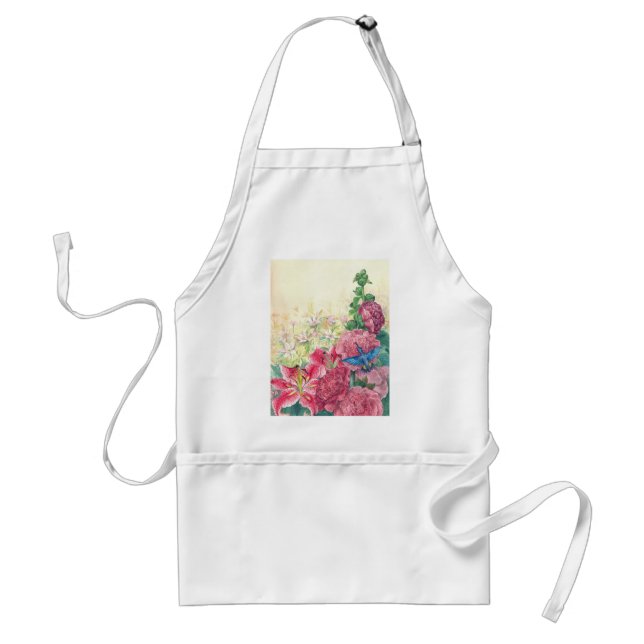 Illustrated Florals & Hummingbird Apron custom (Front)