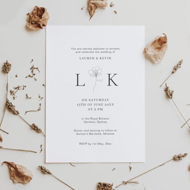 Illustrated flower simple classic wedding invitation (Creator Uploaded)