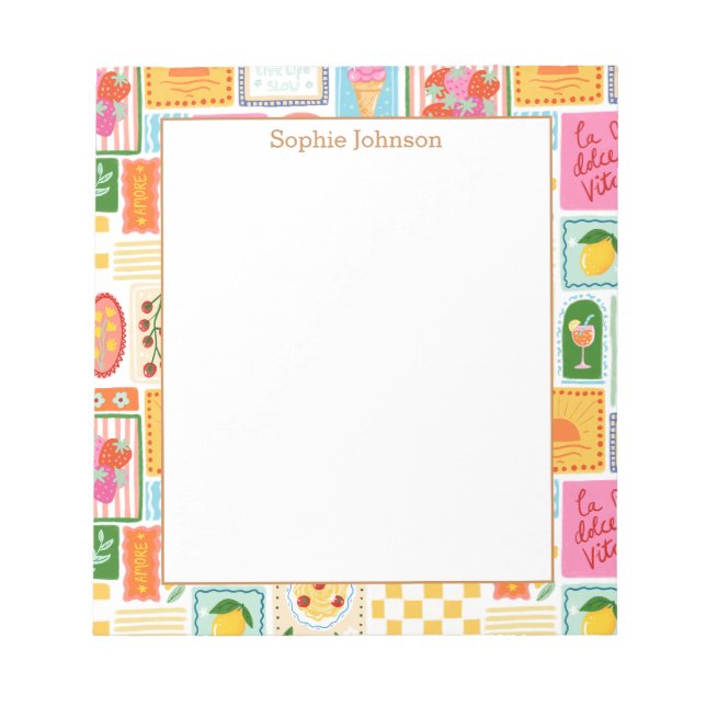 Illustrated French Italian Pattern Personalized Notepad (Front)