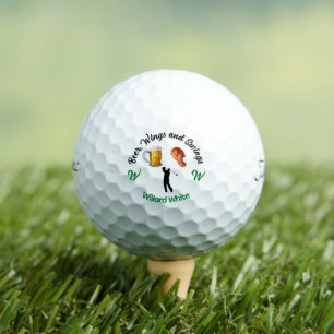 Illustrated Funny Monogram Named Black and Green Golf Balls