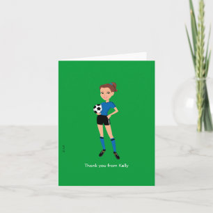 Illustrated Girl's Soccer Thank You Card
