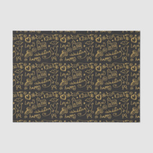 Illustrated Gold and Black Wedding Doodles Tissue Paper