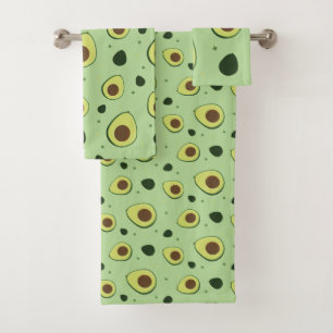 Illustrated Green Avocado Foodie Pattern Bath Towel Set