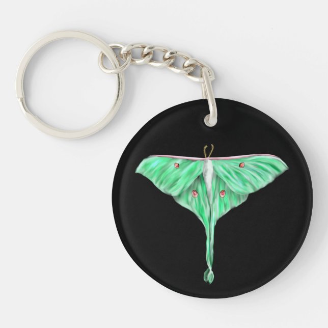 Illustrated Green Lunar Moth Key Ring (Front)