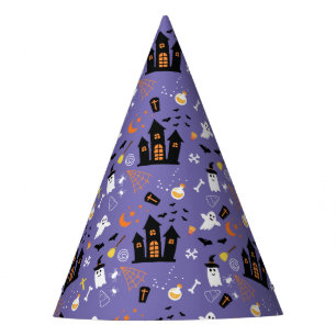 Illustrated Halloween Pattern with purple Party Hat