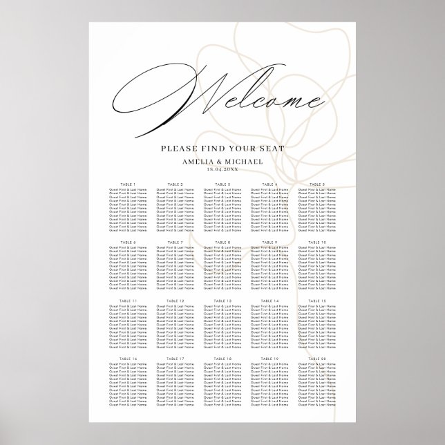 Illustrated Hand drawn flower Seating Chart (Front)