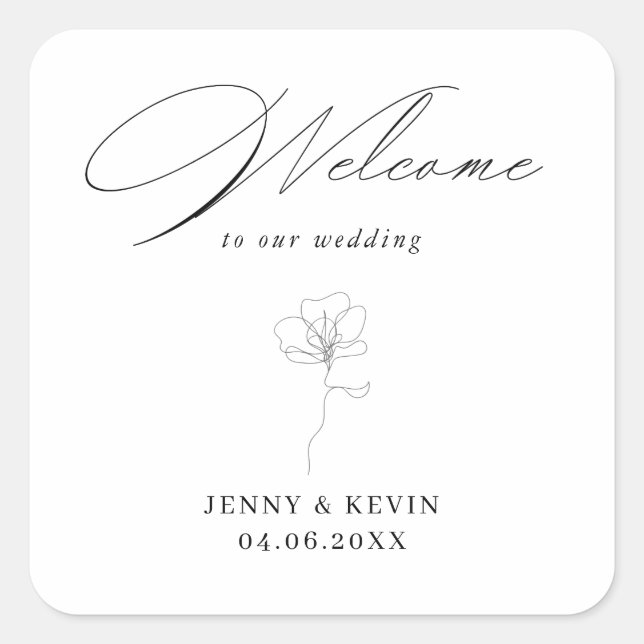 Illustrated Hand drawn flower welcome Square Sticker (Front)