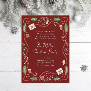Illustrated Holly Christmas Frame Holiday Party Invitation