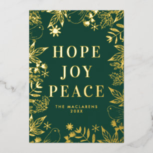 Illustrated Hope Joy Peace Green and Gold No Photo