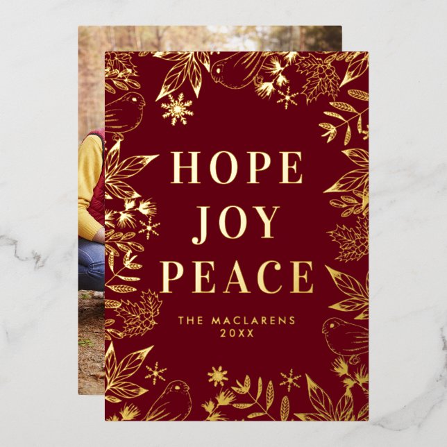 Illustrated Hope Joy Peace Red and Gold Photo (Front/Back)
