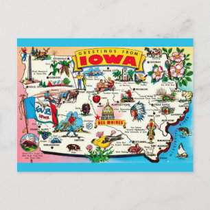 Illustrated Iowa Map Postcard