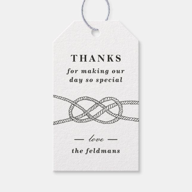 Illustrated Knot Wedding Favour Tag - Black (Front)