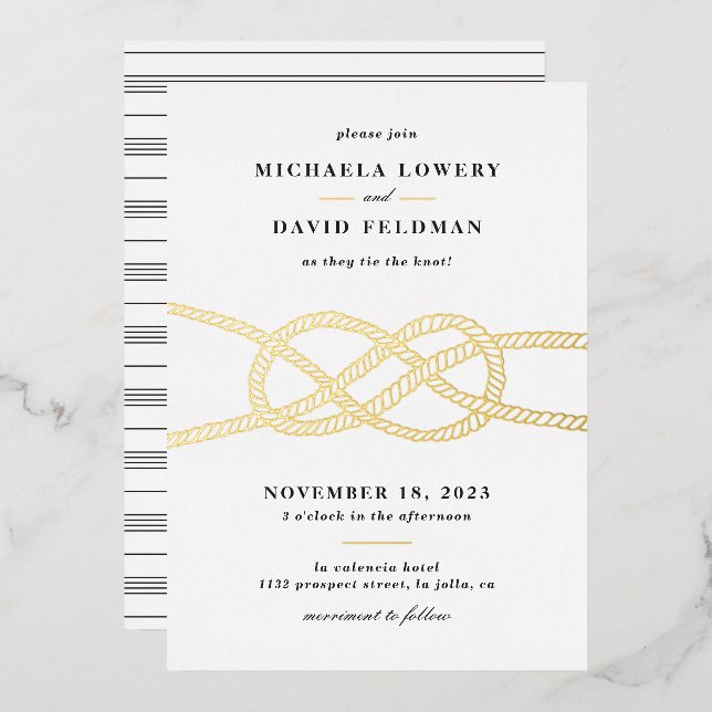 Illustrated Knot Wedding Invitation - Black (Front/Back)