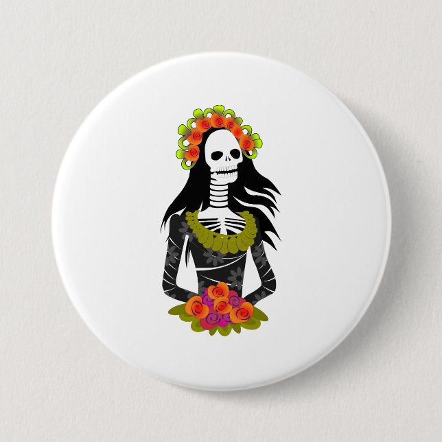 Illustrated La Catarina for Day of the Dead 7.5 Cm Round Badge (Front)