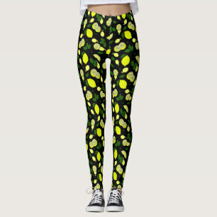 Illustrated Lemons Leaves Modern Summer Pattern Leggings