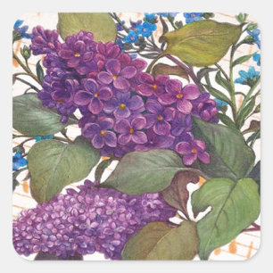 illustrated lilac butterfly theme wedding square sticker
