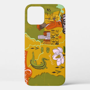 Illustrated Louisiana map: travel highlights. iPhone 12 Case