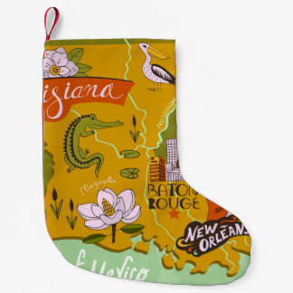 Illustrated Louisiana map: travel highlights. Small Christmas Stocking