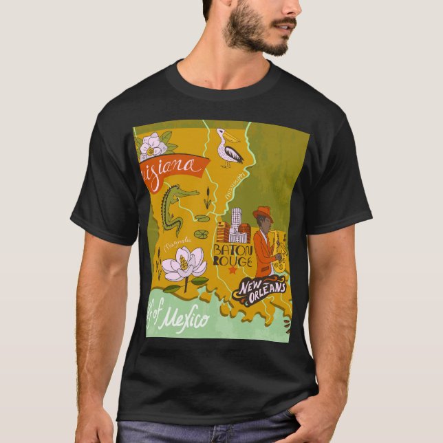 Illustrated Louisiana map: travel highlights. T-Shirt (Front)