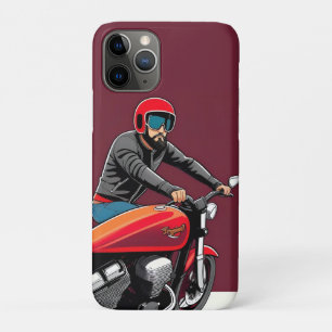 Illustrated Man Riding Retro Red Motorcycle Case-Mate iPhone Case